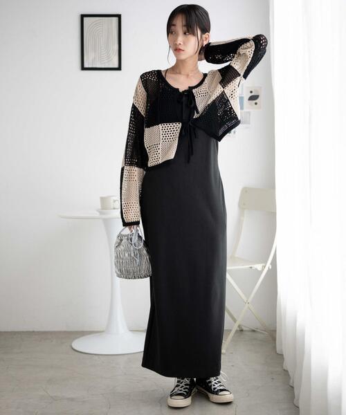 WEGO（ウィゴー）の「WEGO/パッチワークカラーニットカーデ（カーディガン/ボレロ・レディース・ブラック/オレンジ・FREE）」の7枚目の写真