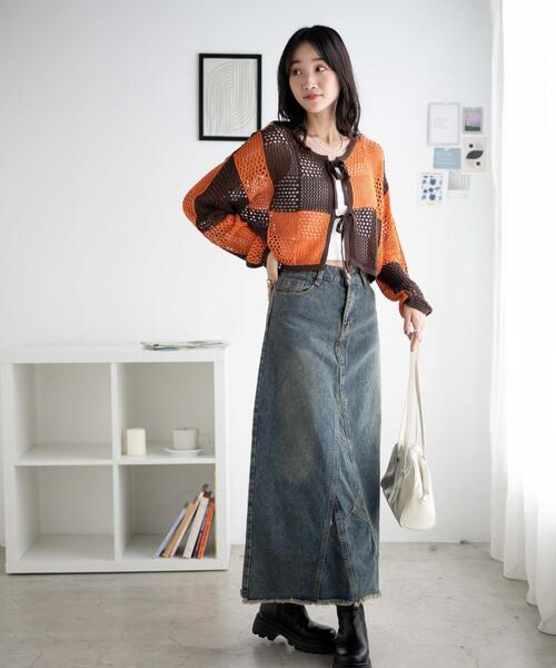 WEGO（ウィゴー）の「WEGO/パッチワークカラーニットカーデ（カーディガン/ボレロ・レディース・ブラック/オレンジ・FREE）」の17枚目の写真