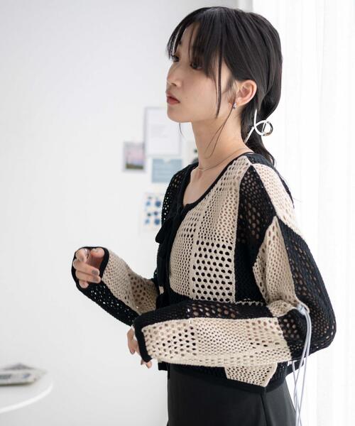 WEGO（ウィゴー）の「WEGO/パッチワークカラーニットカーデ（カーディガン/ボレロ・レディース・ブラック/オレンジ・FREE）」の18枚目の写真