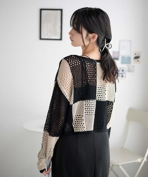 WEGO（ウィゴー）の「WEGO/パッチワークカラーニットカーデ（カーディガン/ボレロ・レディース・ブラック/オレンジ・FREE）」の5枚目の写真