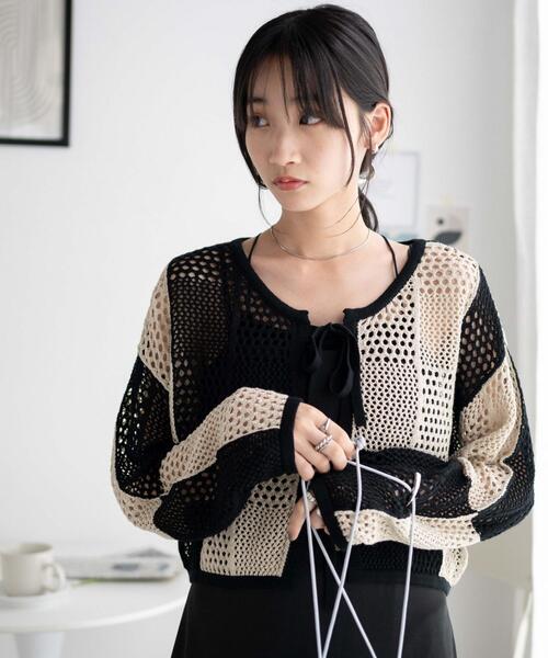 WEGO（ウィゴー）の「WEGO/パッチワークカラーニットカーデ（カーディガン/ボレロ・レディース・ブラック/オレンジ・FREE）」の16枚目の写真