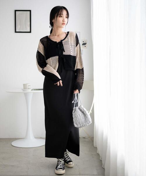 WEGO（ウィゴー）の「WEGO/パッチワークカラーニットカーデ（カーディガン/ボレロ・レディース・ブラック/オレンジ・FREE）」の11枚目の写真