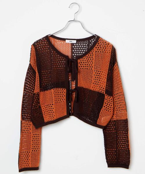 WEGO（ウィゴー）の「WEGO/パッチワークカラーニットカーデ（カーディガン/ボレロ・レディース・ブラック/オレンジ・FREE）」の19枚目の写真