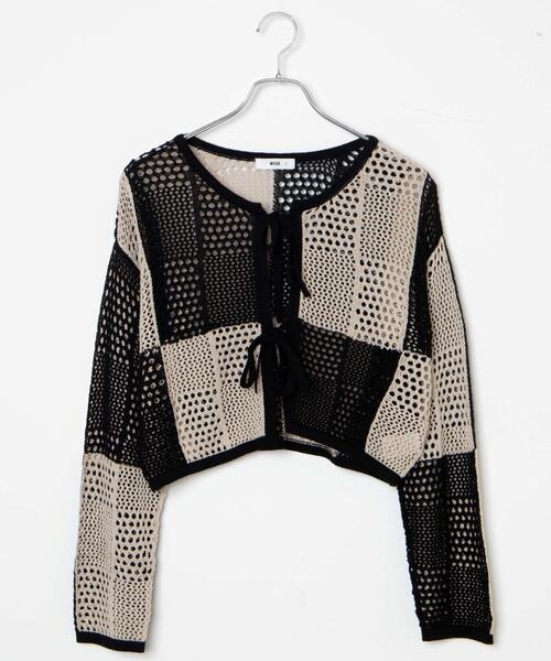 WEGO（ウィゴー）の「WEGO/パッチワークカラーニットカーデ（カーディガン/ボレロ・レディース・ブラック/オレンジ・FREE）」の6枚目の写真