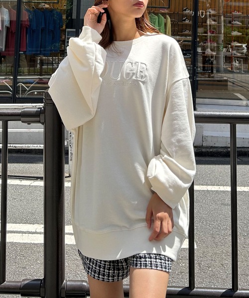 INGNI（イング）の「ふくれ刺しゅうロゴチュニック（スウェット・レディース・ブラック/アイボリー/オートミール/スモークピンク・M）」の5枚目の写真