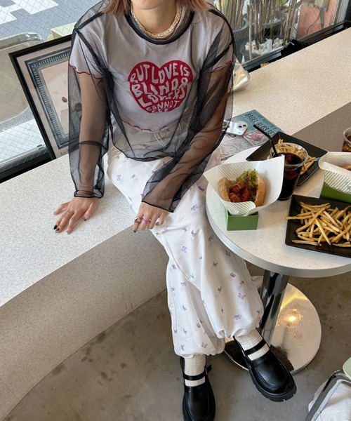 MYMOOD.(マイムード)の「ラメチュールショートトップス(Tシャツ/カットソー・レディース・ライトベージュ/ブラック/ピンク・FREE)」の12枚目の写真