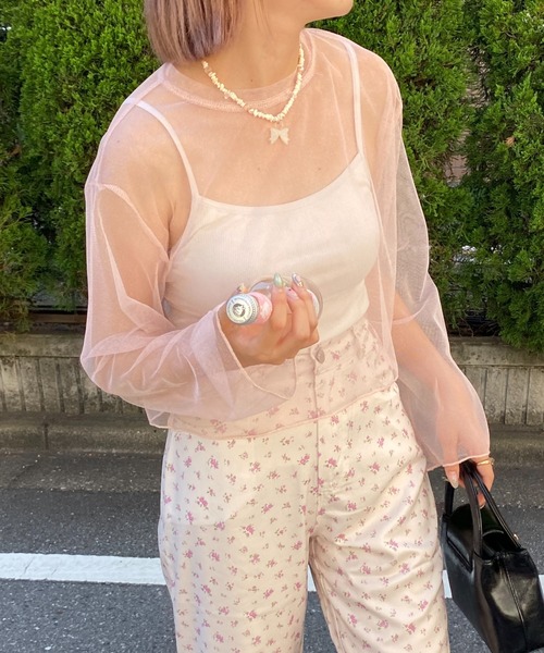 MYMOOD.(マイムード)の「ラメチュールショートトップス(Tシャツ/カットソー・レディース・ライトベージュ/ブラック/ピンク・FREE)」の10枚目の写真