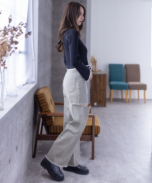 clear（クリア）の「【低身長サイズ有】サイドスリットカラーデニム[ダメージ カラバリ有 骨格ナチュラル]≪2024AW≫（デニムパンツ・レディース・モカ/ピンク/サックスブルー/ライトカーキ/チャコールグレー・M/XS/S）」の22枚目の写真