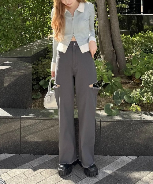 clear（クリア）の「【低身長サイズ有】サイドスリットカラーデニム[ダメージ カラバリ有 骨格ナチュラル]≪2024AW≫（デニムパンツ・レディース・モカ/ピンク/サックスブルー/ライトカーキ/チャコールグレー・M/XS/S）」の7枚目の写真