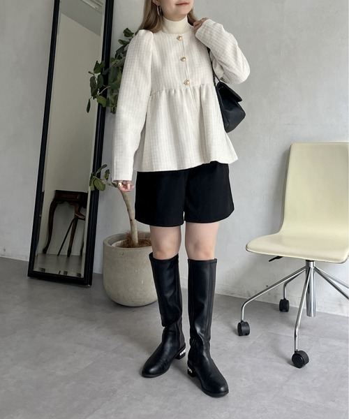 prose verse（プロズヴェール）の「パフスリーブツイードペプラムジャケット（ノーカラージャケット・レディース・ブラック/オフホワイト・ﾌﾘ-）」の16枚目の写真