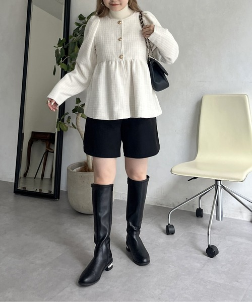 prose verse（プロズヴェール）の「パフスリーブツイードペプラムジャケット（ノーカラージャケット・レディース・ブラック/オフホワイト・ﾌﾘ-）」の17枚目の写真