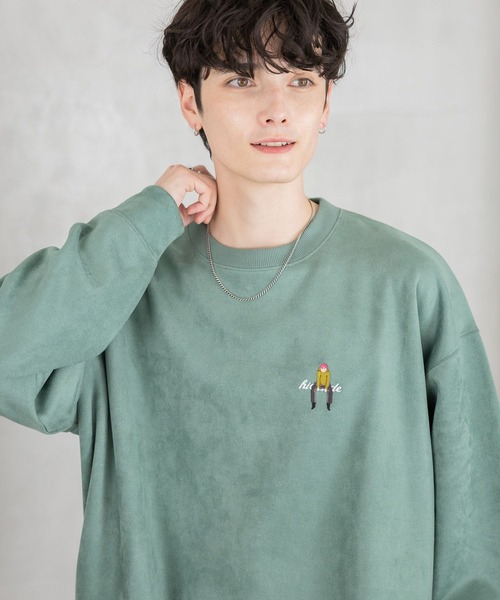 RAGEBLUE（レイジブルー）の「ワンポイント刺繍/カットスウェードクルーネックプルオーバー（スウェット・メンズ・ダークグリーン/ベージュ/ブルー系その他/ブラック/ライトブルー/グリーン/ホワイト/レッド・SMALL/MEDIUM/LARGE）」の5枚目の写真