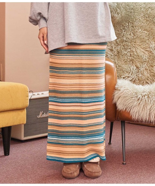 anap mimpi（アナップミンピ）の「マルチボーダータイトニットスカート（スカート・レディース・ブラウン/キャメル・FREE）」の9枚目の写真