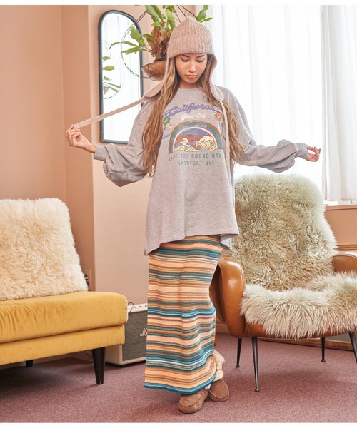 anap mimpi（アナップミンピ）の「マルチボーダータイトニットスカート（スカート・レディース・ブラウン/キャメル・FREE）」の12枚目の写真