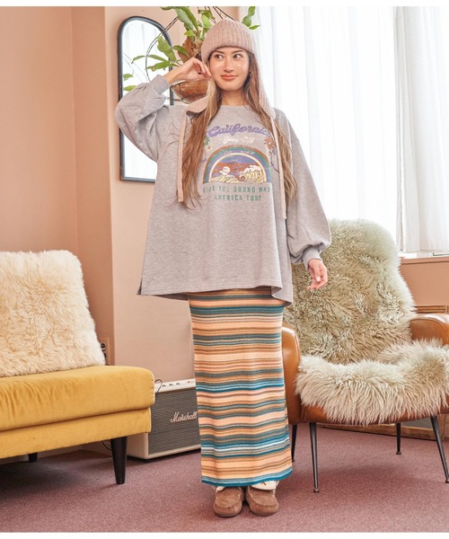 anap mimpi（アナップミンピ）の「マルチボーダータイトニットスカート（スカート・レディース・ブラウン/キャメル・FREE）」の13枚目の写真