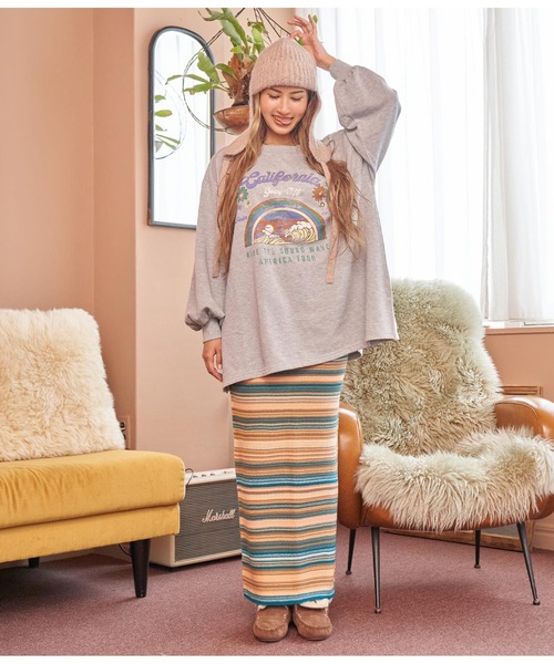 anap mimpi（アナップミンピ）の「マルチボーダータイトニットスカート（スカート・レディース・ブラウン/キャメル・FREE）」の14枚目の写真