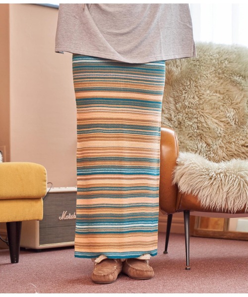 anap mimpi（アナップミンピ）の「マルチボーダータイトニットスカート（スカート・レディース・ブラウン/キャメル・FREE）」の11枚目の写真