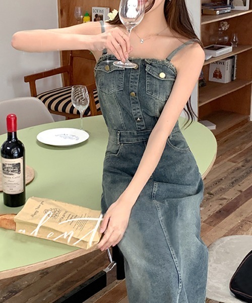 PRIVATE BEACH(プライベートビーチ)の「バックレースアップデニムロングワンピース(ワンピース・レディース・ブルー・S/M/L)」の11枚目の写真