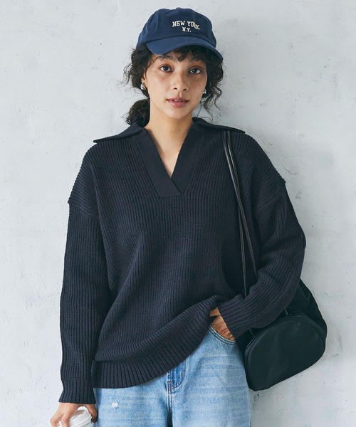 coca（coca）（コカ）の「スキッパーニットプルオーバー（ニット/セーター・レディース・ネイビー/その他1・L/M）」の2枚目の写真