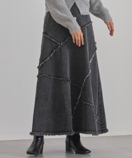 LAVEANGE（ラビアンジェ）の「リメイクデニムスカート（デニムスカート・レディース・ブラック/ネイビー・4L/LL/M/3L）」の3枚目の写真