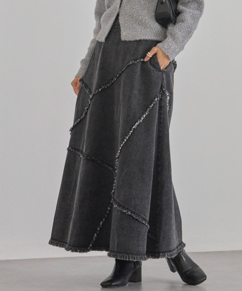 LAVEANGE（ラビアンジェ）の「リメイクデニムスカート（デニムスカート・レディース・ブラック/ネイビー・4L/LL/M/3L）」の4枚目の写真