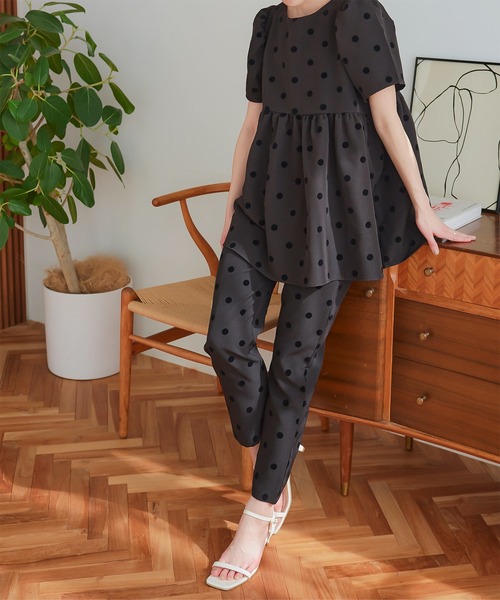 KOBE LETTUCE（コウベレタス）の「フロッキードットハイウエストパンツ（その他パンツ・レディース・ブラック/ベージュ/ブラック系その他/モカ・L/M/S）」の22枚目の写真