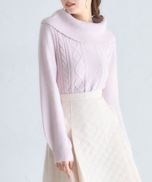 オフタートルネックケーブル編みニットプルオーバー（ニット/セーター