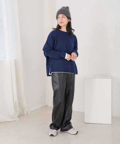 Bou Jeloud(ブージュルード)の「【選べる6色展開】ウォッシャブルクループルオーバープルオーバー(ニット/セーター・レディース・パープル/ネイビー/オレンジ/イエロー/ブルー/杢グレー・FREE)」の17枚目の写真