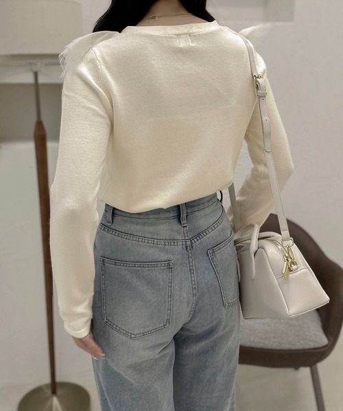 apres jour clair(アプレジュールクレア)の「【apres jour clair】チュールフリルニット【ZOZOTOWN限定アイテム】(ニット/セーター・レディース・アイボリー/ブラウン系その他/グレー・X-LARGE/フリー)」の8枚目の写真