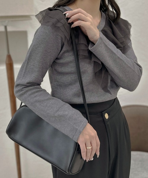 apres jour clair(アプレジュールクレア)の「【apres jour clair】チュールフリルニット【ZOZOTOWN限定アイテム】(ニット/セーター・レディース・アイボリー/ブラウン系その他/グレー・X-LARGE/フリー)」の10枚目の写真