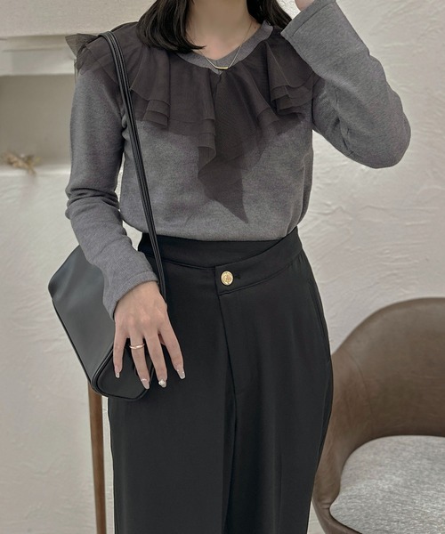 apres jour clair(アプレジュールクレア)の「【apres jour clair】チュールフリルニット【ZOZOTOWN限定アイテム】(ニット/セーター・レディース・アイボリー/ブラウン系その他/グレー・X-LARGE/フリー)」の12枚目の写真