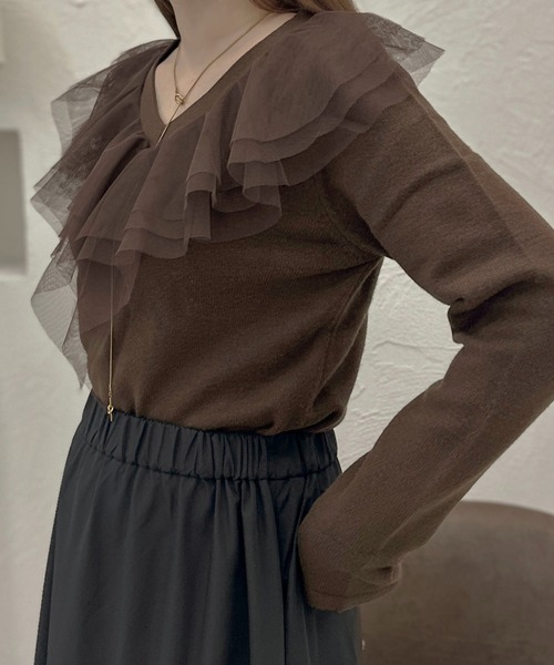 apres jour clair(アプレジュールクレア)の「【apres jour clair】チュールフリルニット【ZOZOTOWN限定アイテム】(ニット/セーター・レディース・アイボリー/ブラウン系その他/グレー・X-LARGE/フリー)」の16枚目の写真