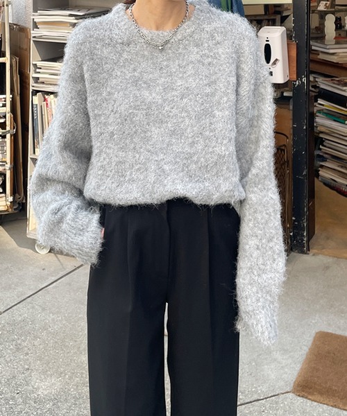 LE MORE(リモア)の「クルーネックモヘアタッチニット(ニット/セーター・レディース・グレー/アイボリー/チャコール・FREE)」の2枚目の写真