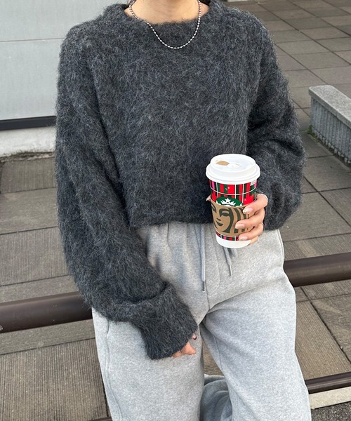 LE MORE(リモア)の「クルーネックモヘアタッチニット(ニット/セーター・レディース・グレー/アイボリー/チャコール・FREE)」の3枚目の写真