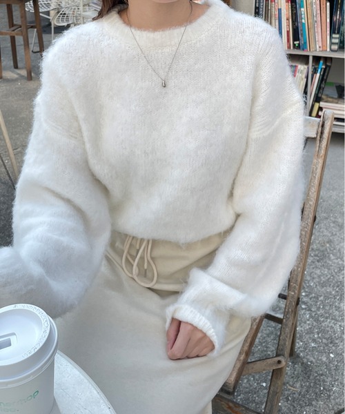 LE MORE(リモア)の「クルーネックモヘアタッチニット(ニット/セーター・レディース・グレー/アイボリー/チャコール・FREE)」の4枚目の写真