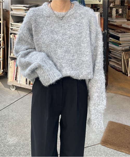 LE MORE(リモア)の「クルーネックモヘアタッチニット(ニット/セーター・レディース・グレー/アイボリー/チャコール・FREE)」の8枚目の写真