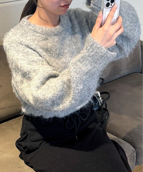 LE MORE(リモア)の「クルーネックモヘアタッチニット(ニット/セーター・レディース・グレー/アイボリー/チャコール・FREE)」の13枚目の写真