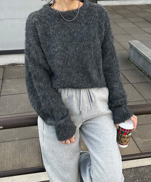 LE MORE(リモア)の「クルーネックモヘアタッチニット(ニット/セーター・レディース・グレー/アイボリー/チャコール・FREE)」の20枚目の写真