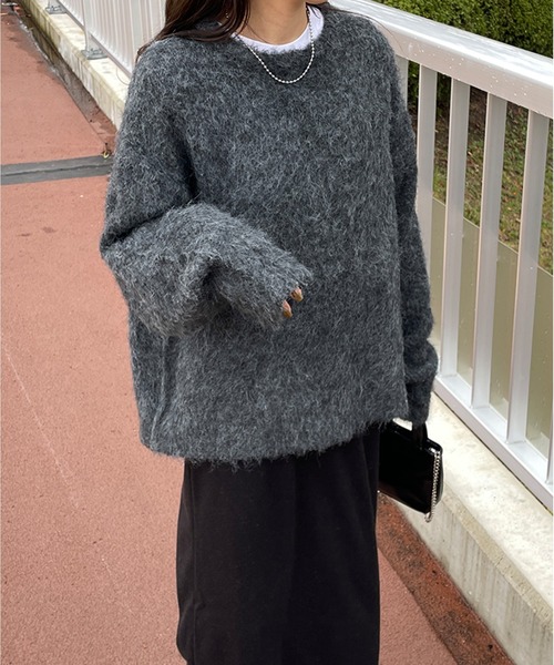 LE MORE(リモア)の「クルーネックモヘアタッチニット(ニット/セーター・レディース・グレー/アイボリー/チャコール・FREE)」の21枚目の写真