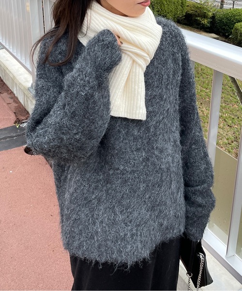 LE MORE(リモア)の「クルーネックモヘアタッチニット(ニット/セーター・レディース・グレー/アイボリー/チャコール・FREE)」の22枚目の写真