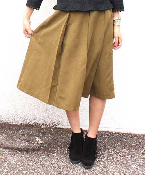 mystic（ミスティック）の「【mystic】ﾋﾟｰﾁﾀｯｸひざ丈ｽｶｰﾄ（スカート・レディース・ブラック/チャコールグレー/カーキ/キャメル・FREE）」の3枚目の写真