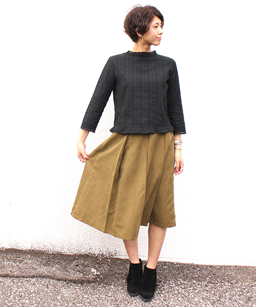 mystic（ミスティック）の「【mystic】ﾋﾟｰﾁﾀｯｸひざ丈ｽｶｰﾄ（スカート・レディース・ブラック/チャコールグレー/カーキ/キャメル・FREE）」の8枚目の写真