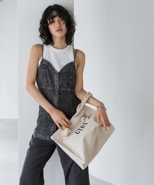 GYDA(ジェイダ)の「GYDA(ジェイダ) / ショッパー風キャンバストートバッグ A4対応 GY-B191 CANVAS(トートバッグ・レディース・ブラック/アイボリー/ライトブルー・FREE)」の5枚目の写真