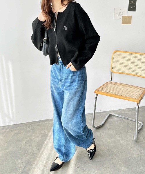 GeeRA(ジーラ)の「ワンポイントロゴ刺繍ダブルジップリブニットカーディガン(カーディガン/ボレロ・レディース・アイボリー/ブラック・MEDIUM/LARGE)」の12枚目の写真