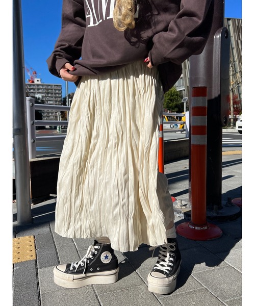 WC(ダブル シー)の「スウェードタッチワッシャーロングスカート(スカート・レディース・アイボリー/ブラック・FREE)」の13枚目の写真