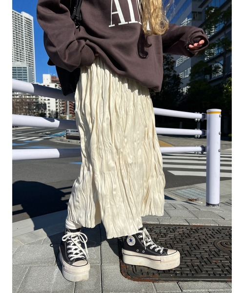 WC(ダブル シー)の「スウェードタッチワッシャーロングスカート(スカート・レディース・アイボリー/ブラック・FREE)」の15枚目の写真