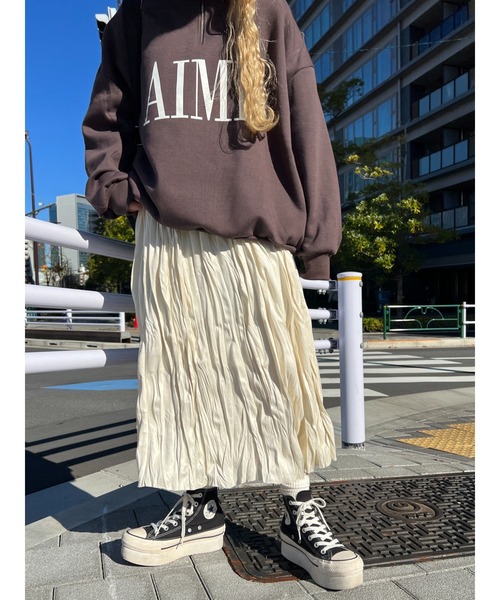 WC(ダブル シー)の「スウェードタッチワッシャーロングスカート(スカート・レディース・アイボリー/ブラック・FREE)」の17枚目の写真