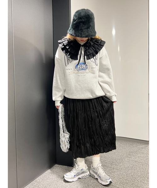 WC(ダブル シー)の「スウェードタッチワッシャーロングスカート(スカート・レディース・アイボリー/ブラック・FREE)」の4枚目の写真