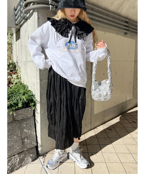 WC(ダブル シー)の「スウェードタッチワッシャーロングスカート(スカート・レディース・アイボリー/ブラック・FREE)」の7枚目の写真