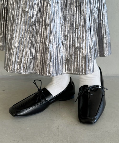 フラット バイカラ― レースアップ スクエアトゥ  パンプス セール】lace up square toe pumps／レースアップスクエアトゥ